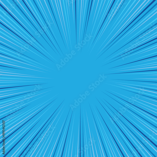 Blue Comic Rays Background with Halftone Art Burst Summer Vector Illustration