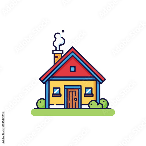 Cozy little house with smoke coming out of the chimney