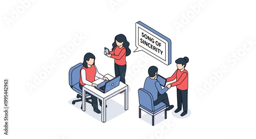 Isometric Illustration of People in a Business Meeting Discussing Sincerity.