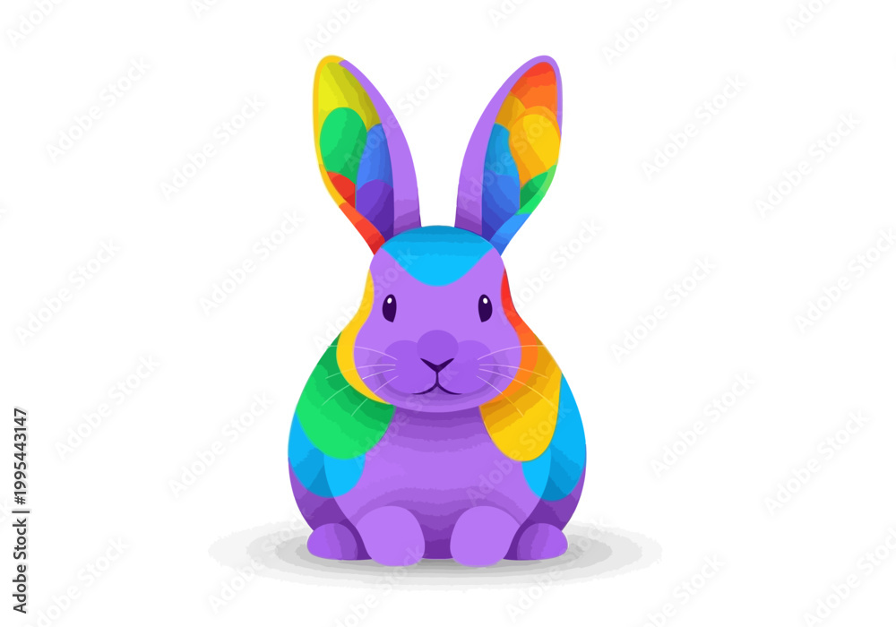 Obraz premium Vibrant Rainbow Rabbit Illustration with Colorful Fur and Playful Expression.