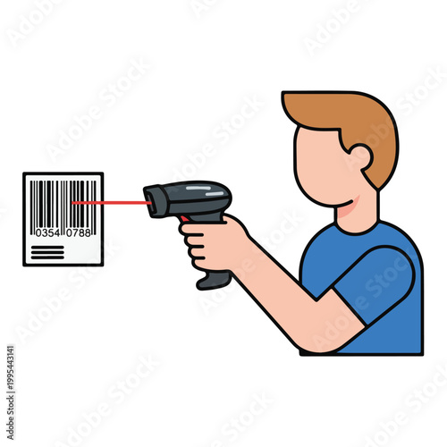 Man scanning barcode with a barcode reader device