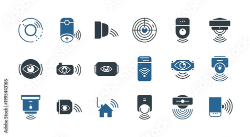 Collection of modern security sensor icons for smart home and surveillance systems