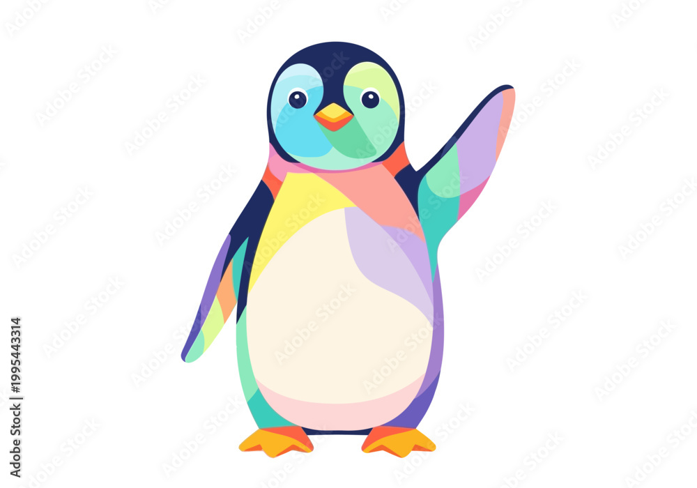 Obraz premium Colorful Penguin Waving Hello with Bright Abstract Design.