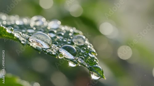 Close-up of a green leaf with water droplets, natures beauty.