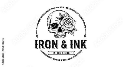 Skull and Rose Tattoo Studio Logo - Iron & Ink