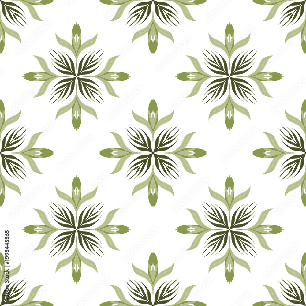 Fototapeta premium Green Floral Seamless Pattern, Botanical Vintage Tile Background, Natural Decorative Design