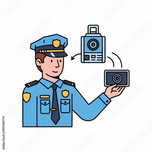 Police officer holding a body camera and a dash cam device