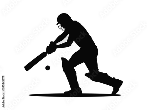 Cricket Player Silhouette Batting Sports Action Vector Illustration