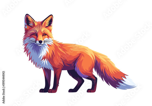 Vibrant Red Fox Standing Gracefully with White Chest and Tail Tip.