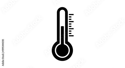 A simple black and white illustration of a thermometer icon