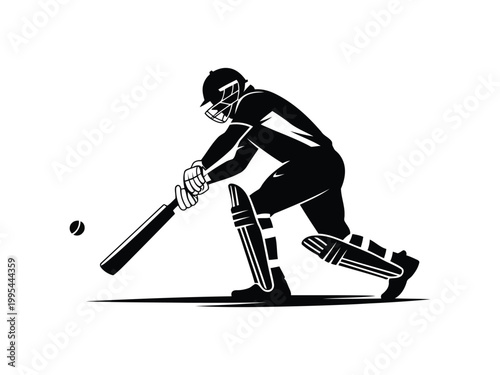 Cricket Player Silhouette Batting Sports Action Vector Illustration