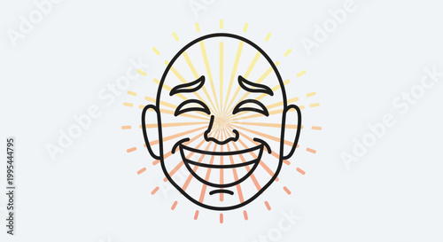 Joyful Laughing Face Icon with Radiant Sunburst Effect