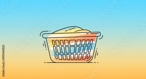 Laundry basket full of clothes, illustration, clean, fresh, domestic chores, colorful background