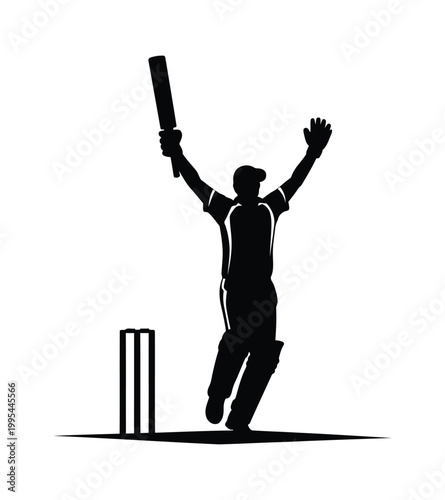 Cricket Player Silhouette Batting Sports Action Vector Illustration