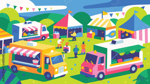 illustration of food trucks festival Vector Design Template