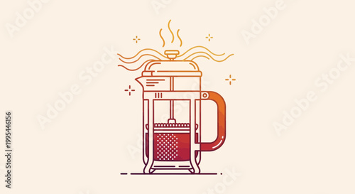 French Press Coffee Maker with Steaming Hot Coffee