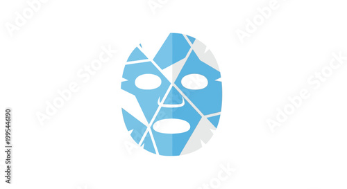 Abstract Face Mask Icon with Geometric Blue and White Pattern