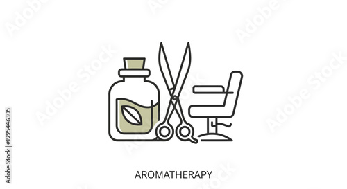 Aromatherapy, Hairdresser Scissors, Salon Chair, Essential Oil Bottle Icon