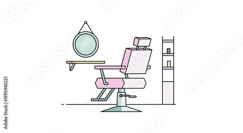 Barber Chair and Mirror in a Salon, Minimalist Flat Design