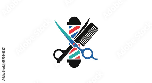 Barber Pole, Scissors, and Comb - Hair Styling Tools Icon Vector