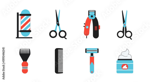 Barber Shop Tools and Equipment Flat Icons Set