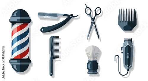 Barber Shop Tools and Equipment Icons - Flat Design