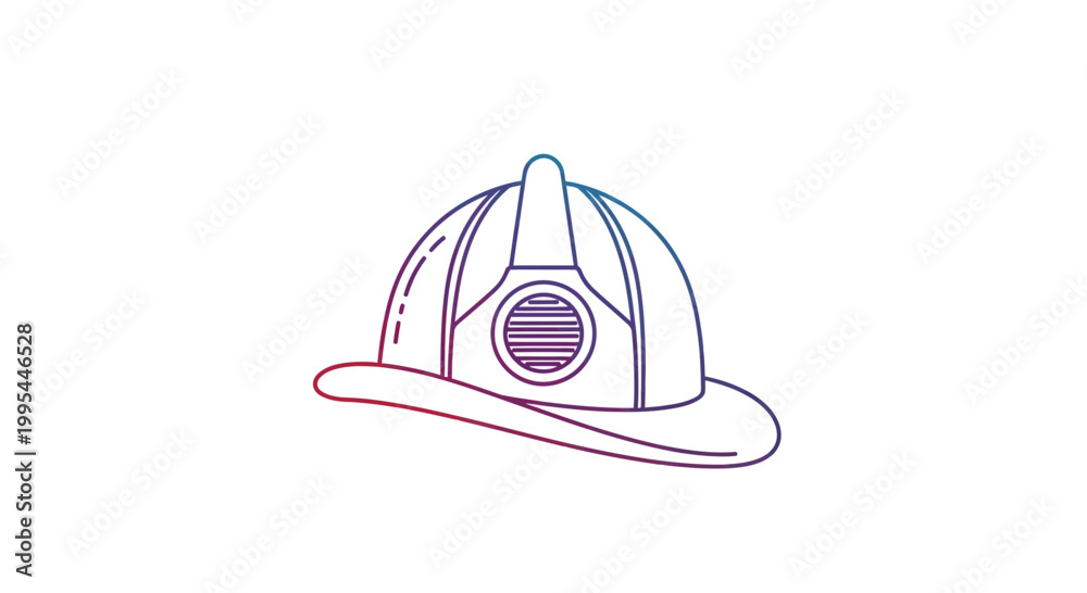 Fototapeta premium Firefighter helmet outline, gradient colors, safety equipment, emergency services