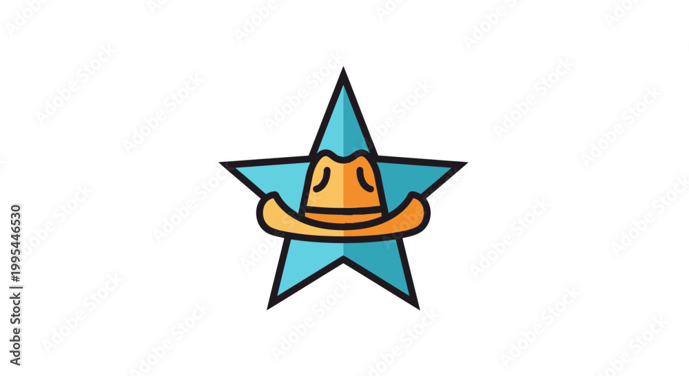 Fototapeta premium Cartoon Cowboy Hat on a Star Icon