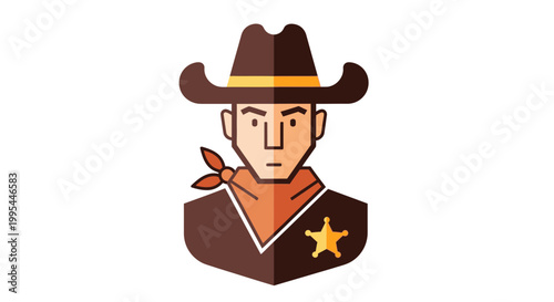Cartoon Sheriff Cowboy Character with Badge and Bandana