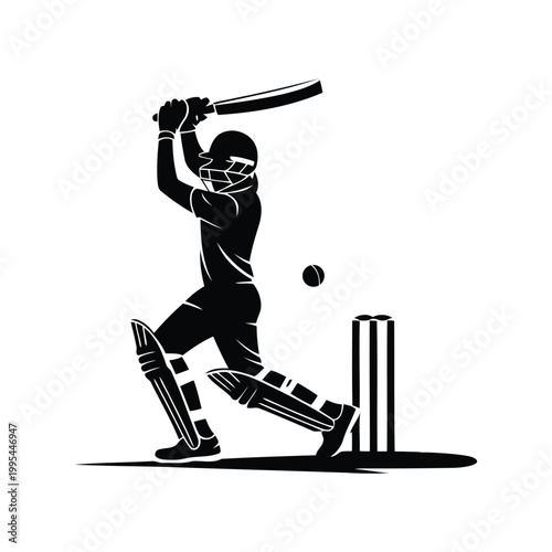 Cricket Player Silhouette Batting Sports Action Vector Illustration