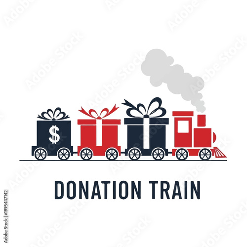 Donation train with gift boxes.