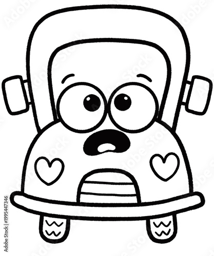 Cute black and white car illustrations for children to color. Hand-drawn illustrations for kids. Can be used as classroom decorations and worksheets.