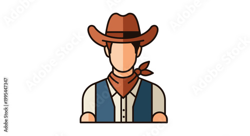 Cowboy Icon: Flat Design Vector Illustration of a Man in Cowboy Hat and Bandana