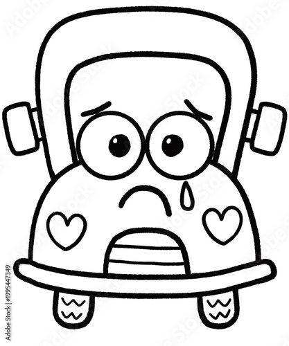 Cute black and white car illustrations for children to color. Hand-drawn illustrations for kids. Can be used as classroom decorations and worksheets.