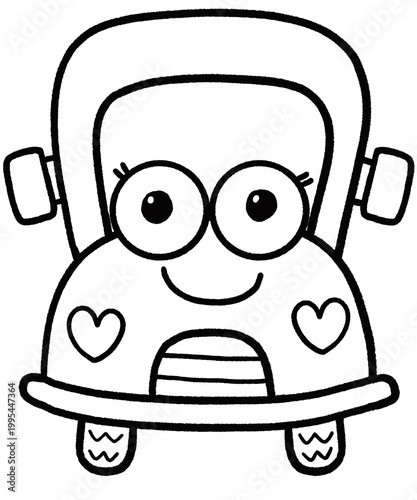 Cute black and white car illustrations for children to color. Hand-drawn illustrations for kids. Can be used as classroom decorations and worksheets.