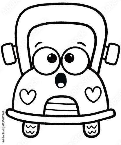 Cute black and white car illustrations for children to color. Hand-drawn illustrations for kids. Can be used as classroom decorations and worksheets.