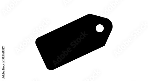 A black tag icon with a hole at the top on a white background
