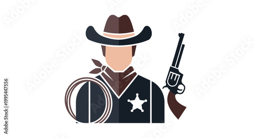 Cowboy Sheriff with Lasso and Revolver Icon - Wild West Vector Graphic
