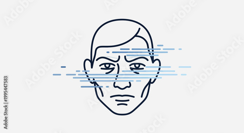 Distorted face illustration with glitch effect, representing mental health, stress, or identity crisis.