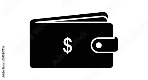 A black and white vector graphic illustration of a wallet with a dollar sign