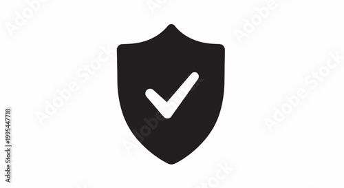 A black shield icon with a white checkmark on a transparent background