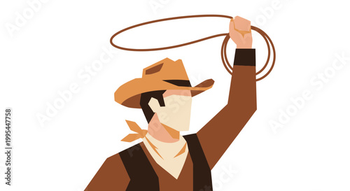 Cowboy with Lasso, Western Style Illustration