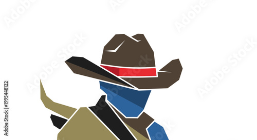 Geometric Cowboy Silhouette with Lasso, Modern Western Art