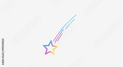 Colorful shooting star with trails, abstract, bright, vibrant, isolated on white background