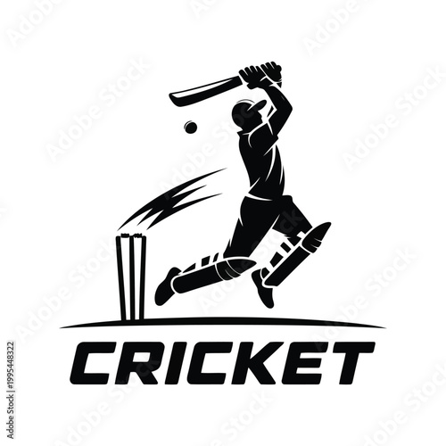Cricket Player Silhouette Batting Sports Action Vector Illustration