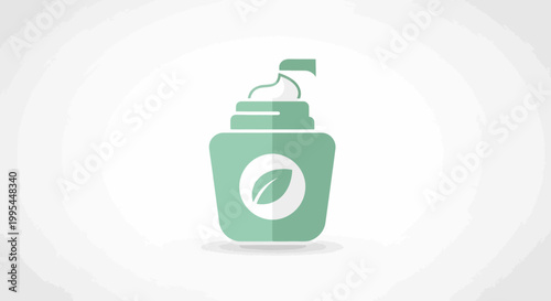 Green Lotion Bottle with Leaf Icon - Natural Skincare Concept