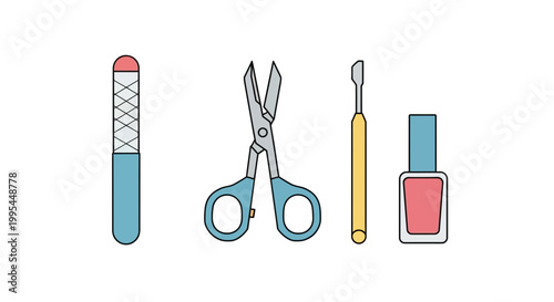 Manicure Tools and Nail Polish Bottle - Beauty and Personal Care Icons