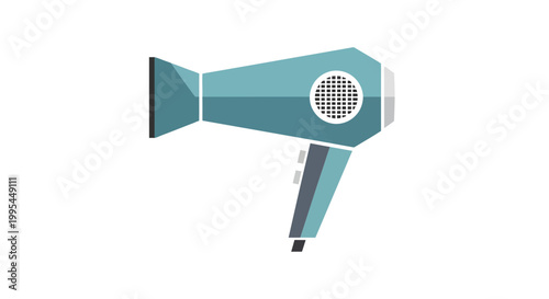 Modern Teal Hair Dryer Illustration on White Background
