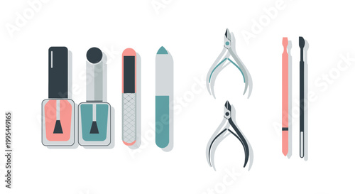 Nail Care Tools and Polish Bottles - Manicure and Pedicure Set