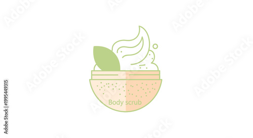 Organic body scrub in jar with cream swirl and leaf, spa and beauty concept